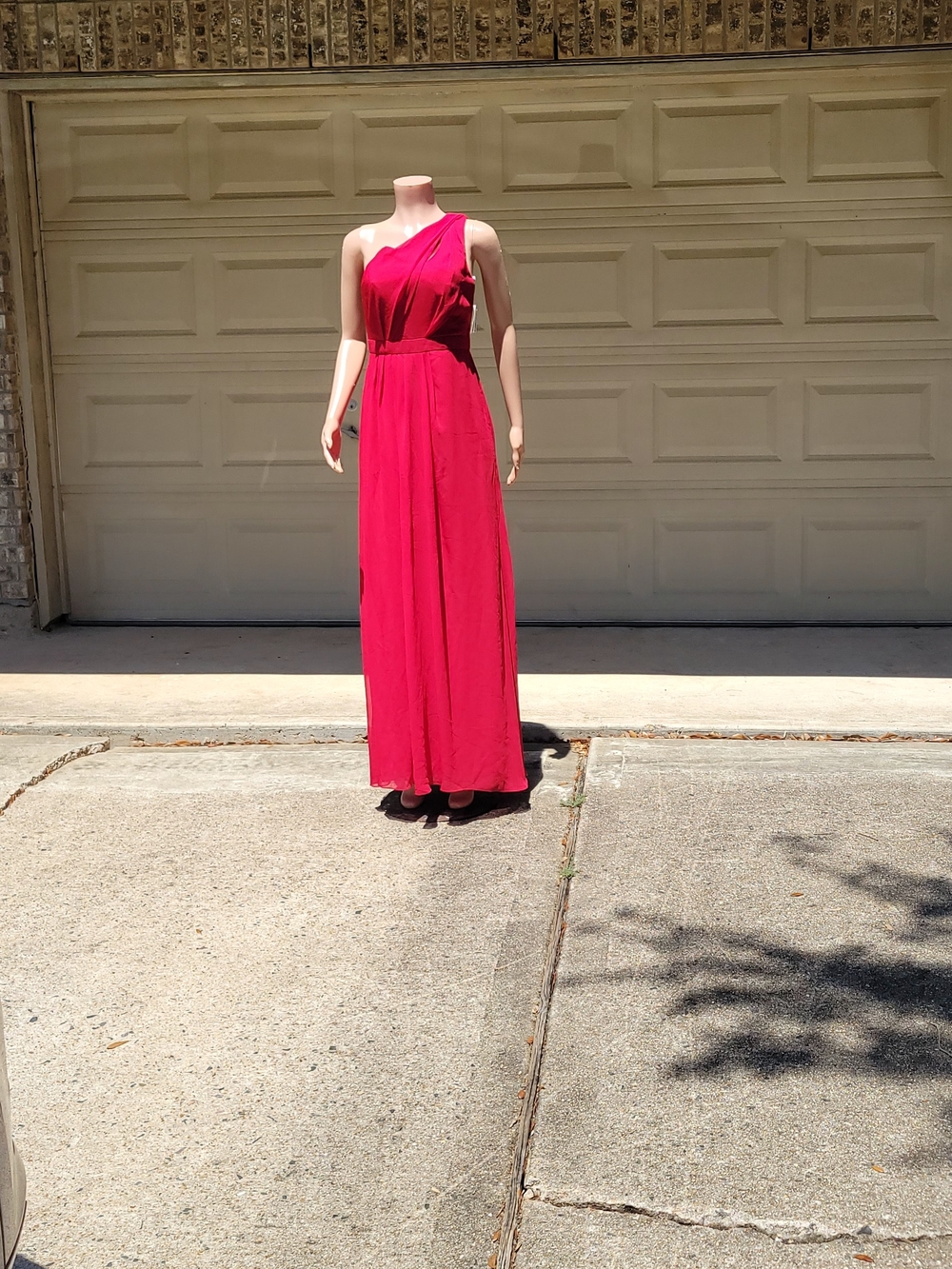 David's Bridal Elegant One-Shoulder Red Maxi Dress